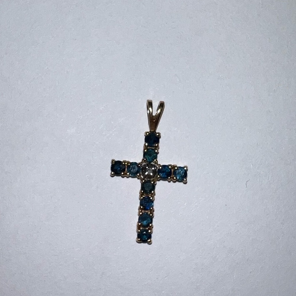 Sapphire cross pendant 14k gold